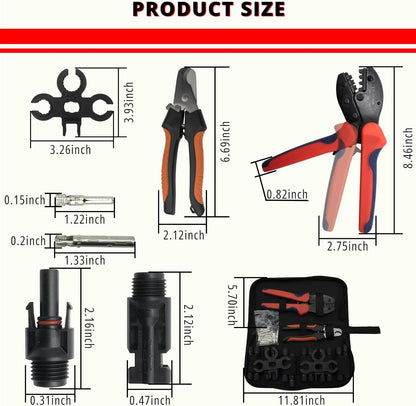 MC-4 Connector kit Solar Cable Connector kit 12 Pairs of Solar connectors and 2 Spanner Wrenches Along with a Wire Crimper Photovoltaic System Connector kit