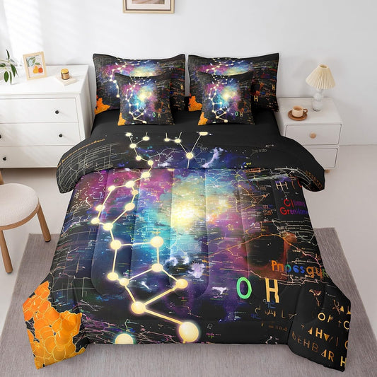 Erosebridal Chemical Equation Bed in a Bag Queen Comforter Set 7 Piece,Chemistry Bedding Sets Science Students Learning Gift Sheet Set with Comforter,Molecular Formula Education Bed Set - Colors A
