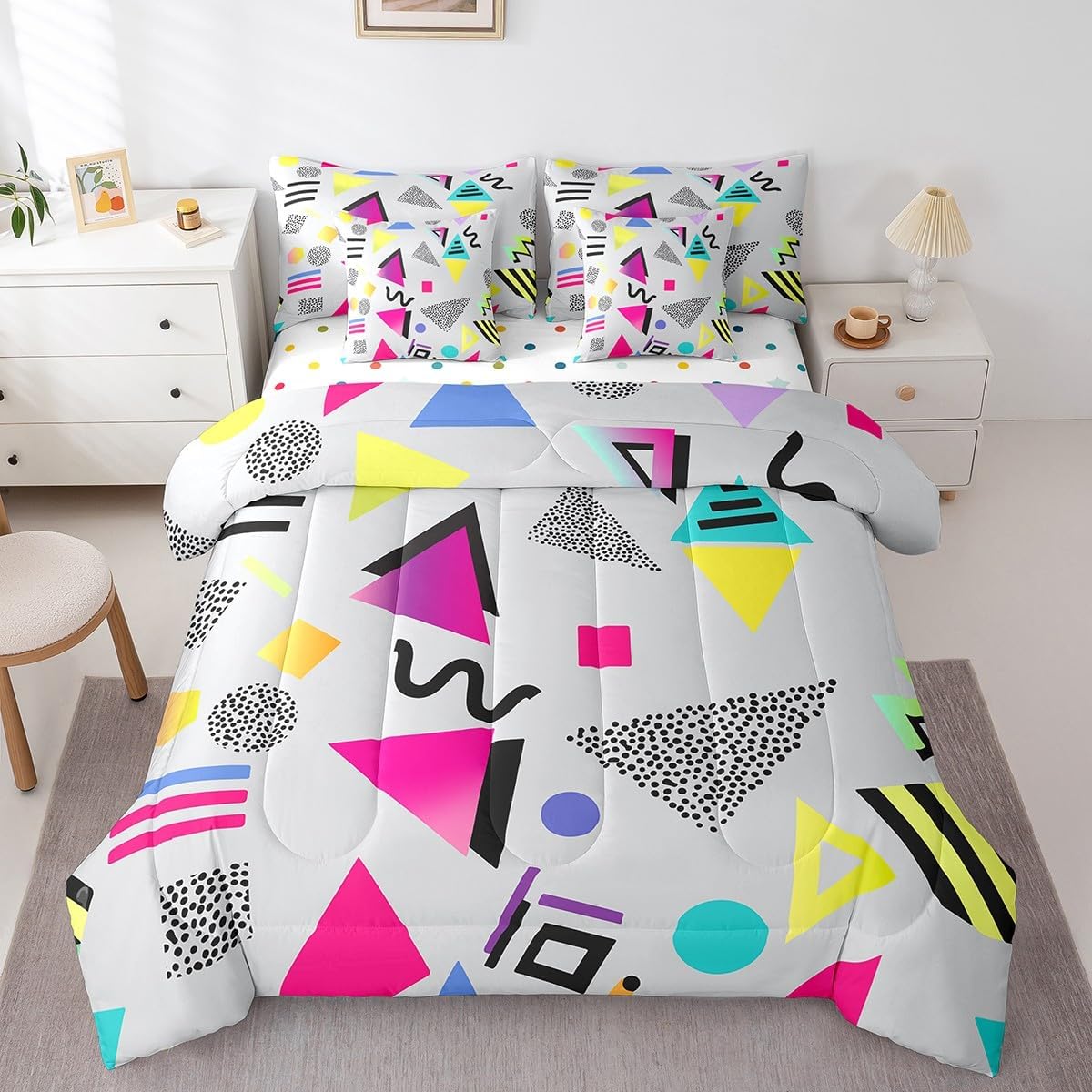 Erosebridal Chemical Equation Bed in a Bag Queen Comforter Set 7 Piece,Chemistry Bedding Sets Science Students Learning Gift Sheet Set with Comforter,Molecular Formula Education Bed Set - Colors B