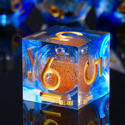 Liquid Core DND Dice Set, 7pcs Sharp Edge Dice for Role Playing Dungeons and Dragons Ttrpg with Gift Box, Handmade Resin D&D Dice RPG Role Playing Games Dice Set(Blue Gold)