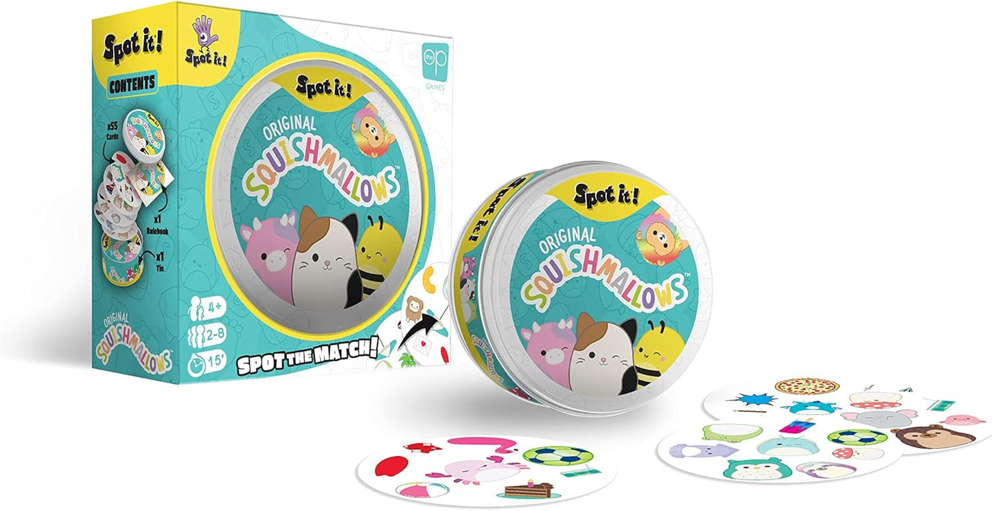 Spot It! Squishmallows | Fun Card Game for Kids and Adults | Featuring Mila The Elephant or Cailey The Pink Crab and More | Licensed Squishmallows Game