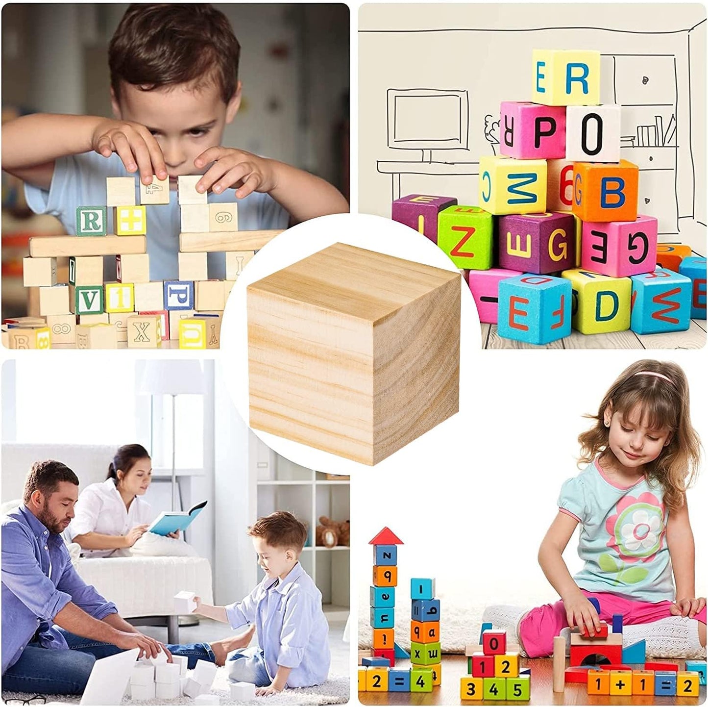 Wood Blocks for Crafts, Unfinished Wood Cubes, 2 Inch Natural Wooden Blocks, Pack of 8 Wood Square Blocks, Wooden Cubes for Arts and Crafts and DIY Projects