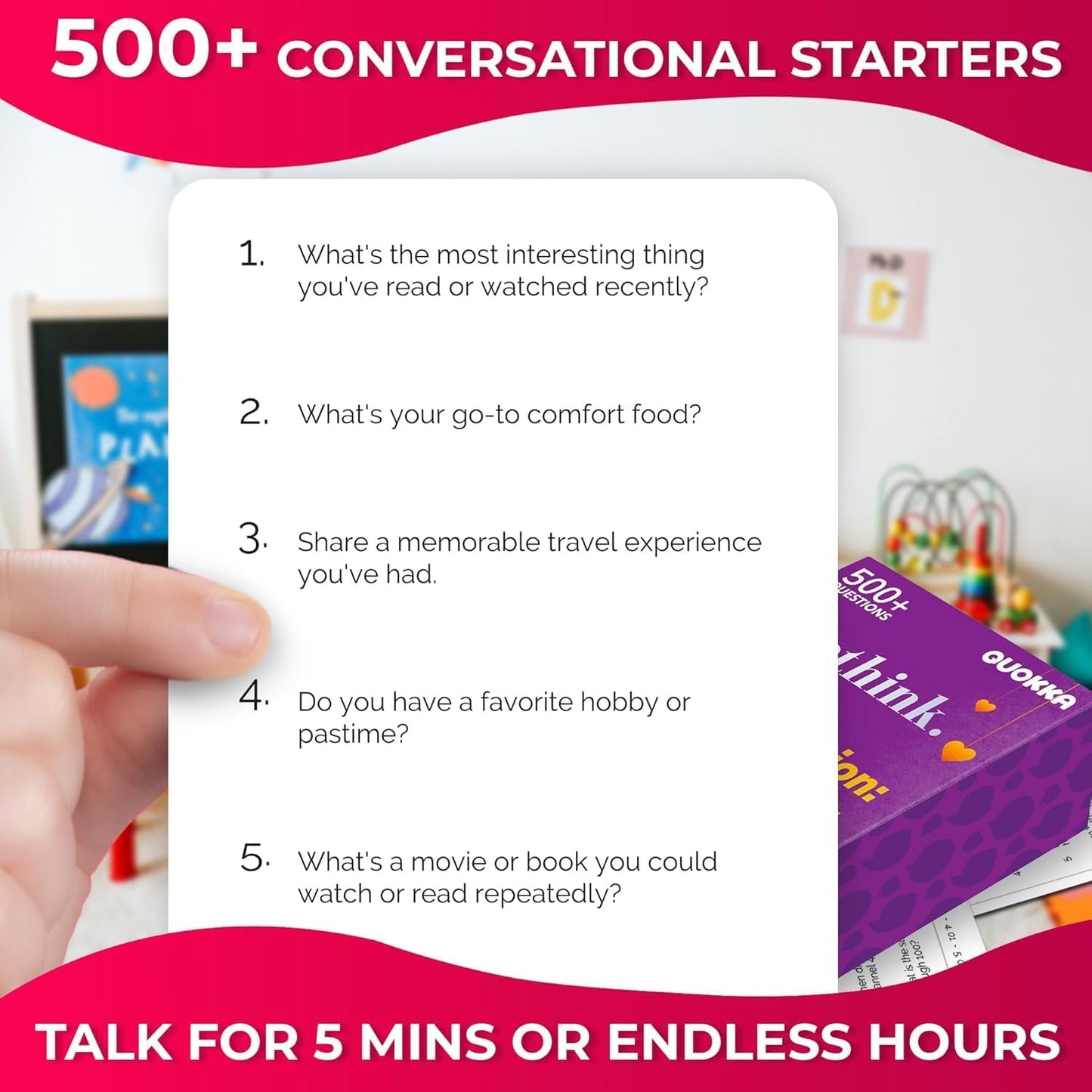 QUOKKA Conversation Cards Game - Kids Edition | 500 Questions | Original Version | Share Thoughts - Fun Talking Board Game for Family Night