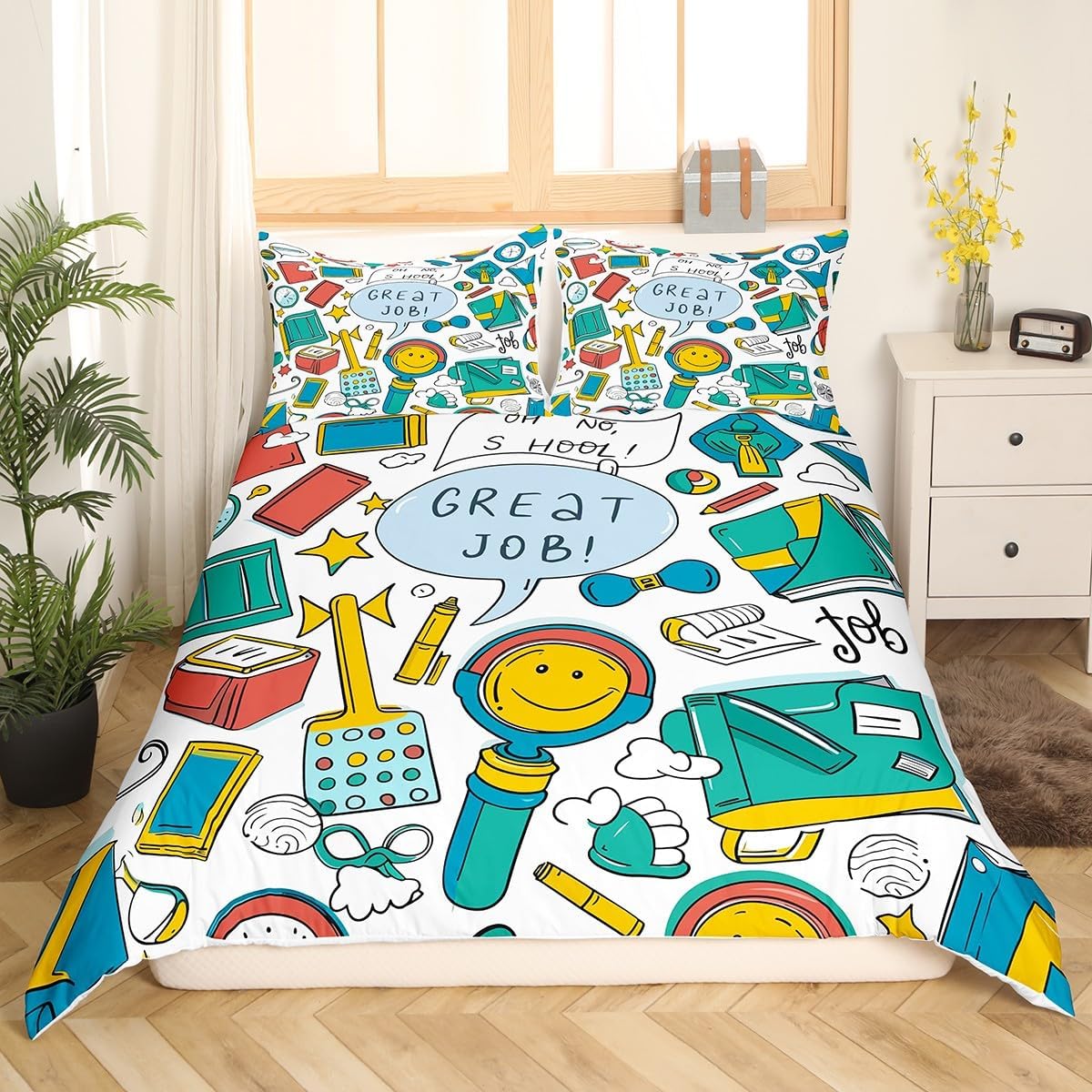 Erosebridal Chemistry Bedding Set Chemical Equation Comforter Cover for Kids Boys,Science Students Duvet Cover Test Tube Microscope Chemical Equipment Bed Set Full,Science Educational Dorm Room Decor
