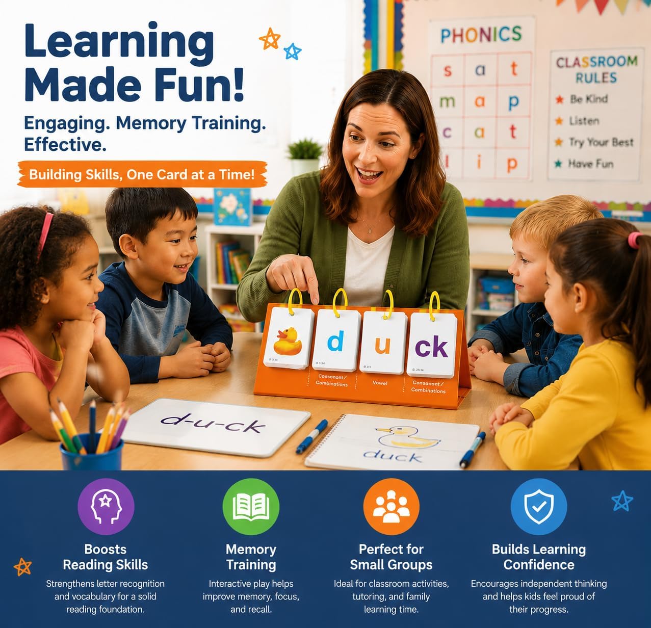 Alened Phonics Flash Cards for Kids 3-8, Sight Words Flash Cards for Kindergarten 1st 2nd 3rd Grade, CVC CVCC CCVC Word Builder, Homeschool & Classroom Phonics Learning Supplies