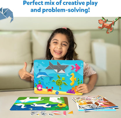 Skillmatics Tangram Sticker Puzzles - Educational Art & Craft Activity with 150+ Foam Tangram Stickers, Creative Toys & Games for Boys & Girls Ages 4, 5, 6, 7