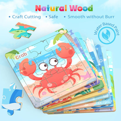 Zeoddler Wooden Puzzles for Toddlers, 8 Pack Insect Animal Jigsaw Puzzles for Kids3-5, 9 Pieces Preschool Learning Activities, Learning & Educational Toys, Gift for Boys, Girls