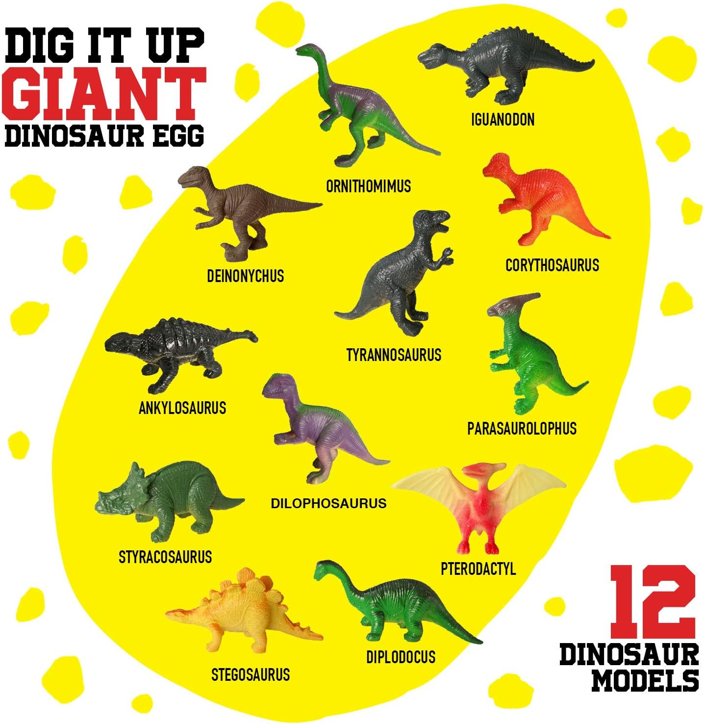 Dinosaur Egg Dig Kit, Unearth a Jumbo Dino Egg with 12 Unique Large Surprise Dinosaur Toys, Ideal Educational STEM Toys and Gifts for Kids Aged 5-7, Suitable for Party and Easter