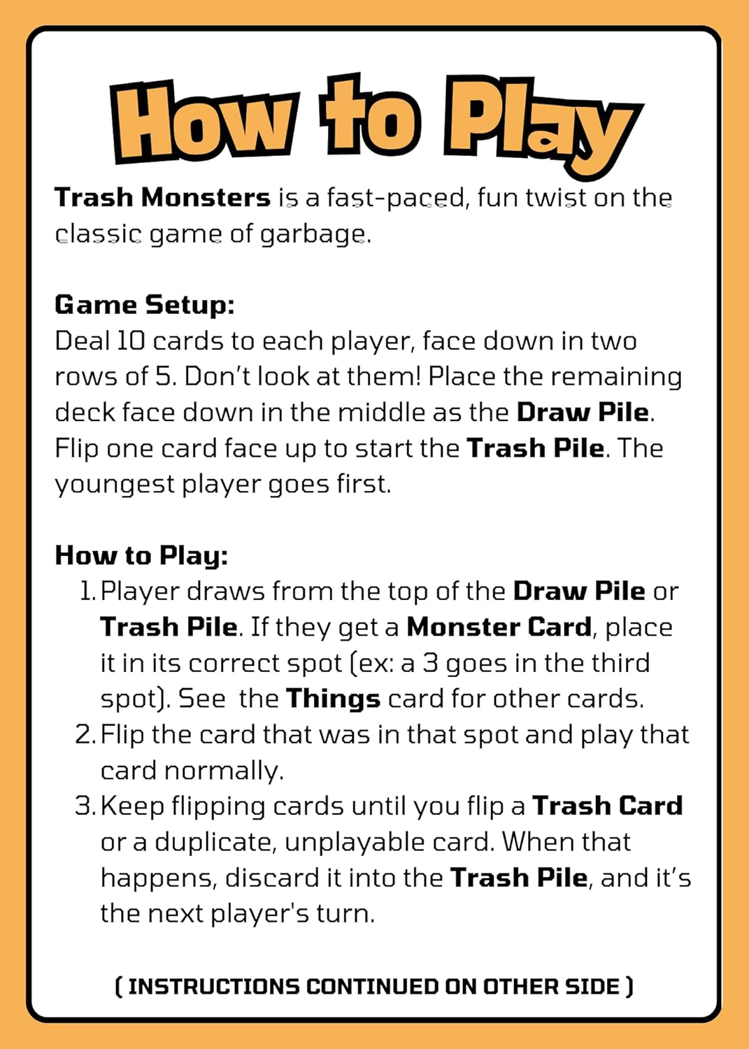 Trash Monsters - Card Game, Easy Number Sequencing Game with Fun Monsters | Ages 3 and up | Kids & Family Nights | Simple to Learn