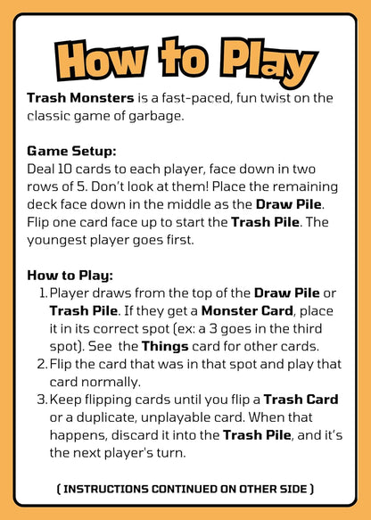 Trash Monsters - Card Game, Easy Number Sequencing Game with Fun Monsters | Ages 3 and up | Kids & Family Nights | Simple to Learn