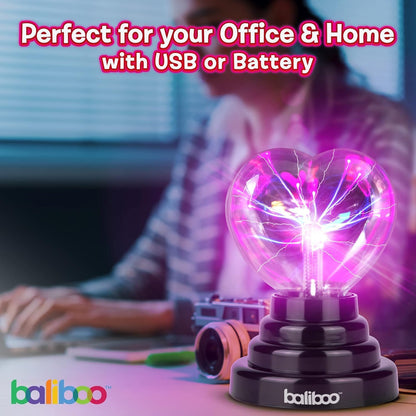 BALIBOO 3" Mini Plasma Ball Light – Touch Activated Lightning Globe – USB and Battery Powered Plasma Globe Lamp – Interactive Science Static Electricity Ball