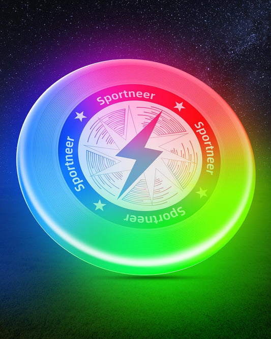 Sportneer LED Flying Disc, Light Up Frisbee with 3 Color Modes, Motion Sensor Glow Disc, USB-C Rechargeable 175g HDPE Outdoor Flying Disc for Night Games, Beach, Camping, Backyard