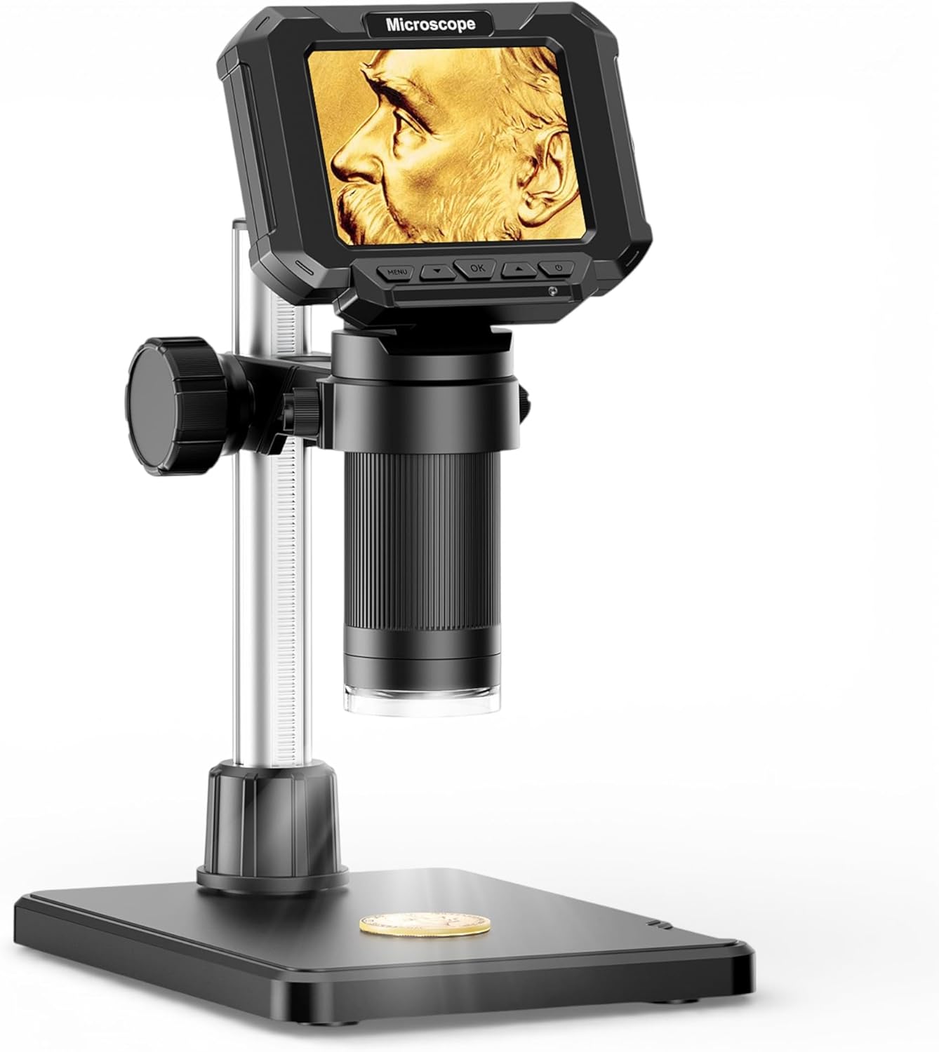 4.3" Coin Microscope for Error Coins (Detail View Only), 1000X Digital LCD Magnifier with Anti-Glare Side Lights, 1080P USB PC View (Win/Mac), Rechargeable Scope for Numismatic Grading