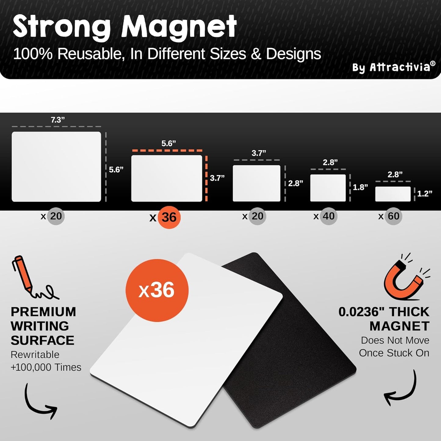 Attractivia Dry Erase Magnetic Labels 7.3 x 5.6 in, Dry Erase Magnets, 20-Pack, White Erasable Write-On All-Purpose Labels, for Office, Education, Home, Whiteboard