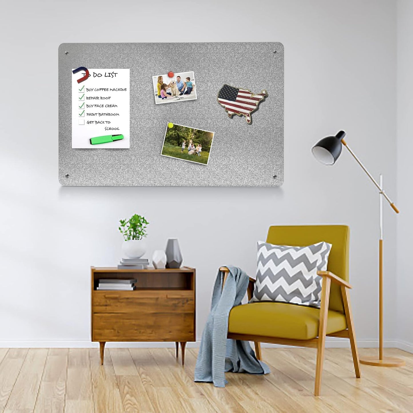 17.7" x 11.8" Black Metal Magnetic Board - Magnet Bulletin Board to Display Magnetic Letters Numbers Animal, Poetry, Spice Jars, Notes, Photos, Suitable for Wall, Refrigerator, Cubicle, Cabinet