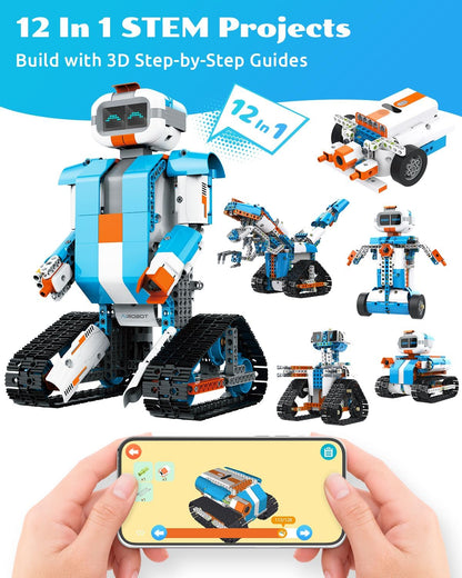 WhalesBot D1 21-in-1 STEM Coding Robot Kit for Kids (Ages 4+), 280+ Pieces Educational Building Set with APP-Controlled & Programming, 3D APP Guidance, Ideal Toy for Boys & Girls