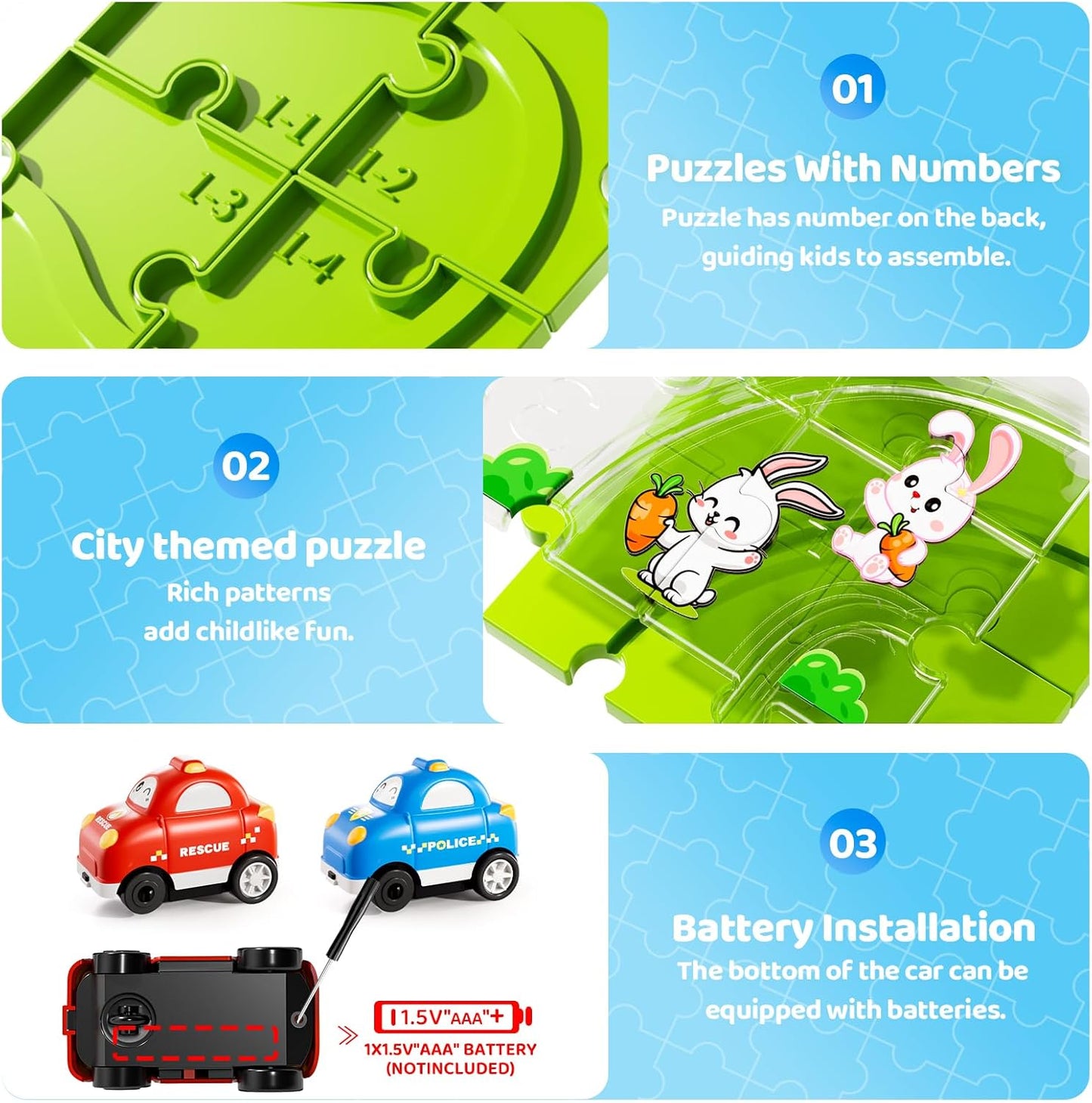 Beby Buty 64PCS Puzzle Track Car Set Toys for Kids Boys, Toddler Toys Gifts for 3 4 5 Year Old, Floor Puzzle Tracks Car for Boys Ages 3-5 4-6, for 3 4 5 6 Year Old