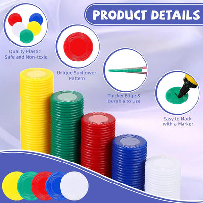 Skylety 1000 Pieces Plastic Poker Chips Bulk 5 Colors Counter Card for Kids Game Playing Learning Math Counting Bingo Game Blank Chips Card for Kids Reward, 0.86 Inch