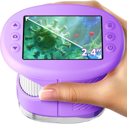 Odatay 4K 1000X Digital Microscope for Kids with Long Distance Viewing & 2.4" Screen, Portable Handheld Edu Toys for Kids Age 3-12 Exploring Bugs Plants at Home Classroom & Outdoor Travel, Yellow