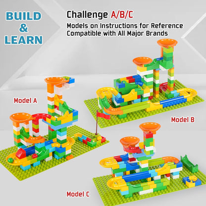 Marble Run Building Blocks for Kids, 145 PCS Building Bricks Construction Toys with Step-by-Step Guide, STEM Toy Track Compatible with Major Brands for Age 3 4 5 6 7 8+ Boys Girls Birthdays