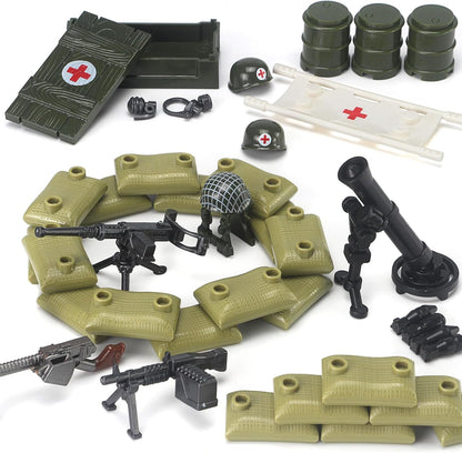 Feleph WW2 Military Vehicles Weapons Pack 282 Pieces US Army Building Block Toy Set WWII Car Tricycle Gear Helmets Vests Tools Bricks Model Compatible with Soldier Figures for Ages 6 and Up