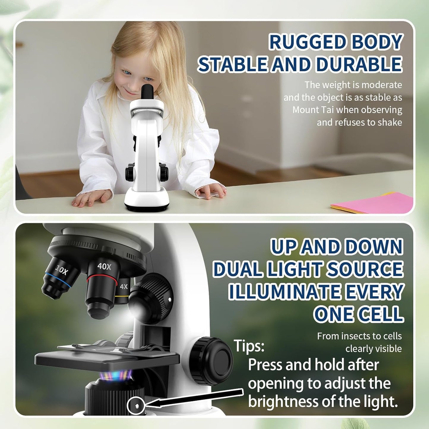 Microscope for Kids Scientific Experiment Kit 40X-1600X Magnification LED Light Educational STEM Kit with Slides and Lab Tools (Blue)