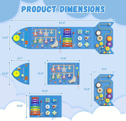 Spacocld Rocket Activity Wall Busy Board Panels - Sensory Wall Panel for Kids, Montessori Toddler Wall Activity Board(5PCS)