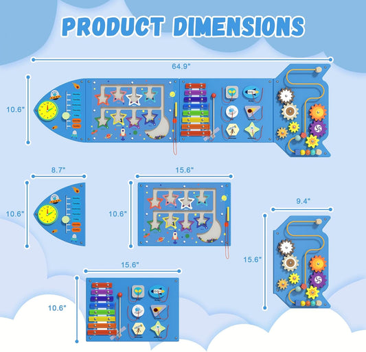 Spacocld Rocket Activity Wall Busy Board Panels - Sensory Wall Panel for Kids, Montessori Toddler Wall Activity Board(5PCS)