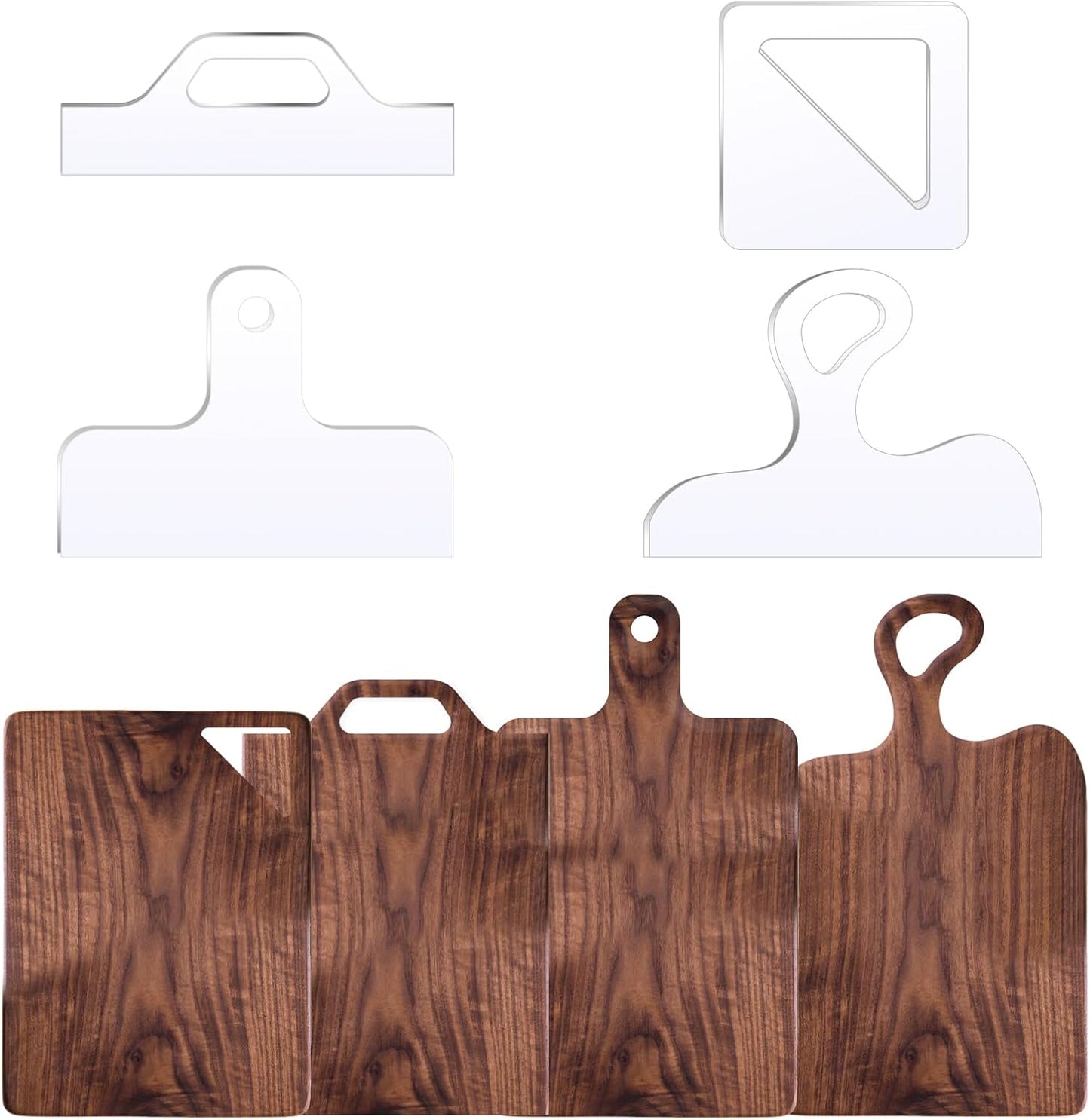 Router Templates, 4pcs Acrylic Charcuterie Board Handle Template, LYMOI Clear Cut Board Thick Handle Template, Angled Curvy Tracing Stencils Cut Guide Tools for Kitchen Woodworking. (Style 1)