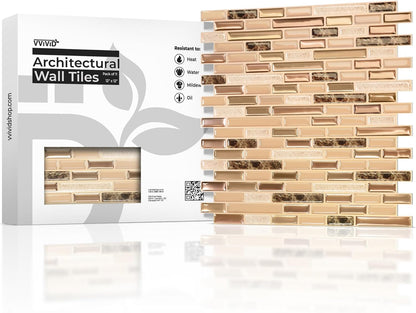 VViViD 11 Sheets Peel and Stick Grey Gloss Faux Ceramic Brick Wall Tiles, Self Adhesive Backsplash 12”x12”, 2mm Thick Kitchen, Bathroom (11 sq. ft.)