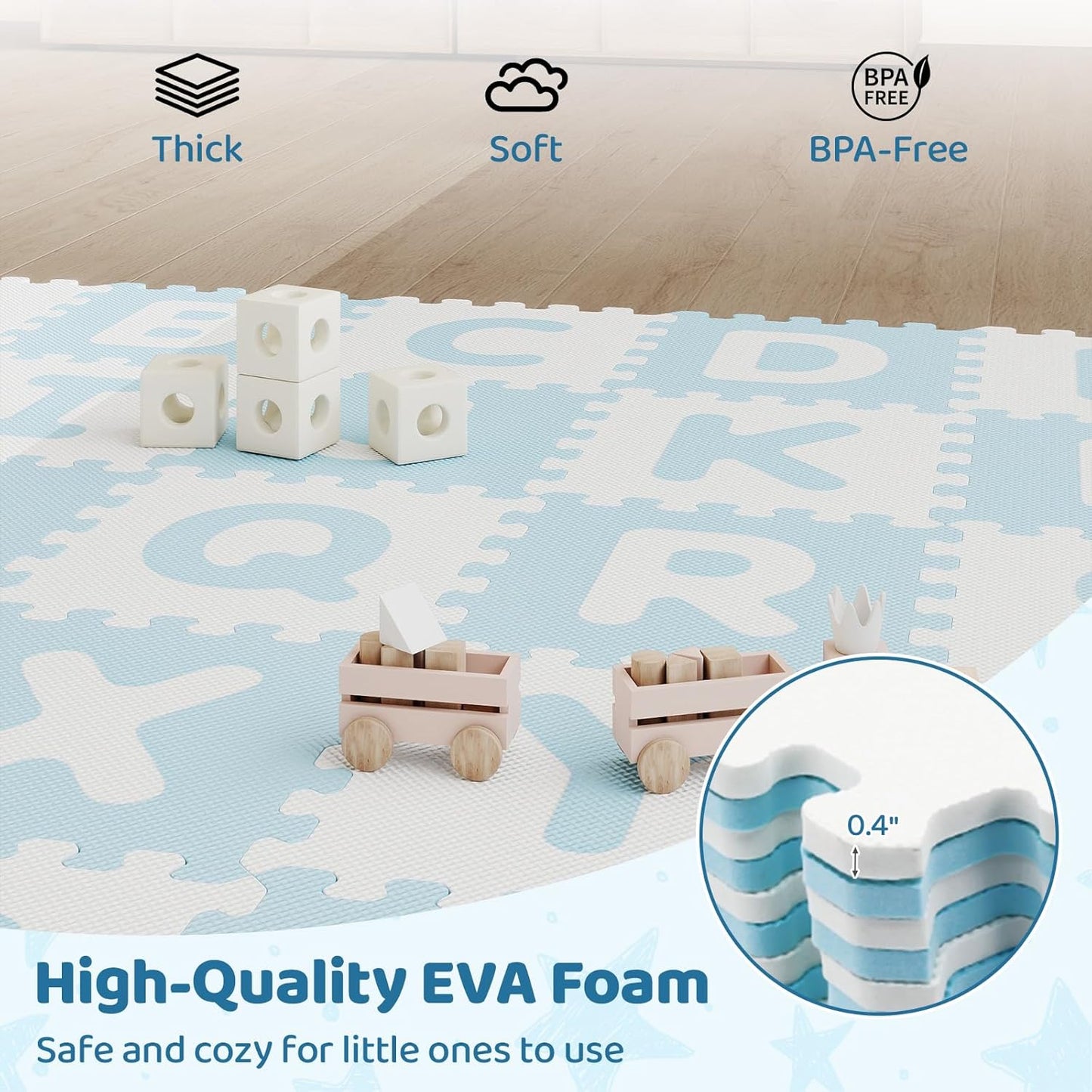 HONEY JOY Foam Floor Tiles for Kids, 12.5” x 12.5” EVA 26-Piece Interlocking Alphabet Puzzle Play Mat, Non-Slip Large Soft Carpet Rug, Easy to Clean, for Baby Crawling Exercise, Playroom (Pink)