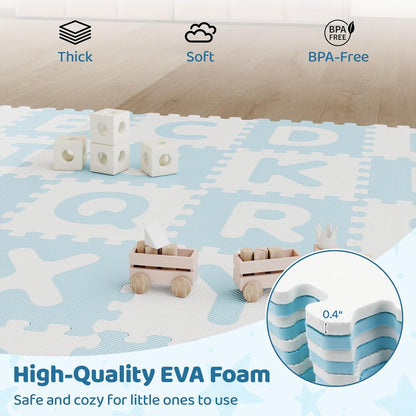 HONEY JOY Foam Floor Tiles for Kids, 12.5” x 12.5” EVA 26-Piece Interlocking Alphabet Puzzle Play Mat, Non-Slip Large Soft Carpet Rug, Easy to Clean, for Baby Crawling Exercise, Playroom (Pink)