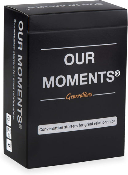 OUR MOMENTS Generations Game: 100 Conversation Starters for Grandparents & Grandchildren, Portable Cardstock Tabletop Game for Family Dinner, Car, Camping, Road Trip