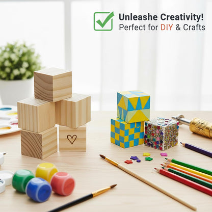 Wood Blocks for Crafts, Unfinished Wood Cubes, 2 Inch Natural Wooden Blocks, Pack of 8 Wood Square Blocks, Wooden Cubes for Arts and Crafts and DIY Projects
