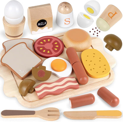 Wooden Play Food for Toddlers Pretend Play Sets 3-5 Year Old Food Toy Kitchen Accessories Birthday Gift for 3 Year Old Girl Boy 2-4 Age 4 5 6 Wood Educational Toys
