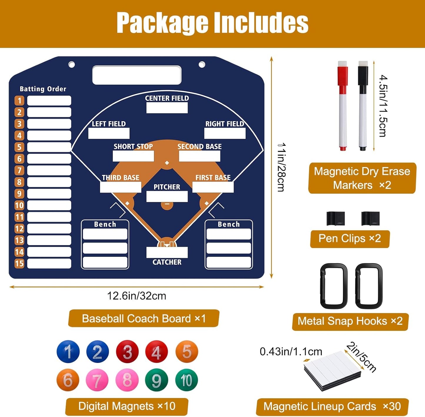 Baseball Coach Clipboard, Anglecai Double-Sided Dry Erase Baseball Lineup Board for Softball Dugout Board Baseball Coaching Board with 30 Lineup Card/ 10 Magnet/2 Marker/2 Hook (Green)