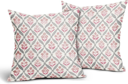 Blue Green Floral Block Print Pillow Covers 12X20 Set of 2, Flower Pattern Spring Summer Print Decorative Throw Pillow Covers Outdoor Farmhouse Seasonal Cushion Case Couch Sofa Bed Decor