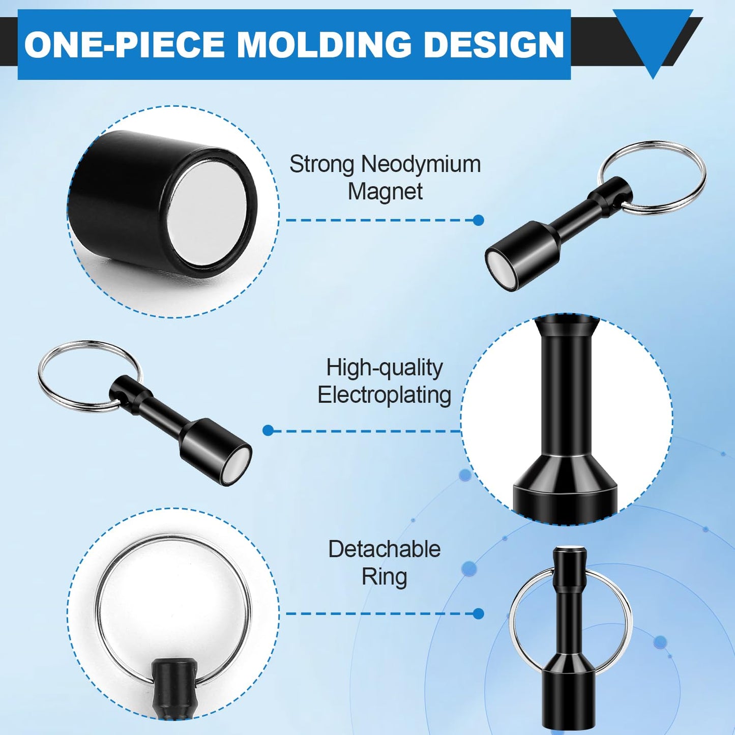 Keychain Magnets, Magnetic Key Chain for Testing Brass, Neodymium Pocket Magnet Key Holders with Strong Magnetic Black Rare Earth, Precious Metal Verifier for Gold & Silver Testing Kit -12 Pack