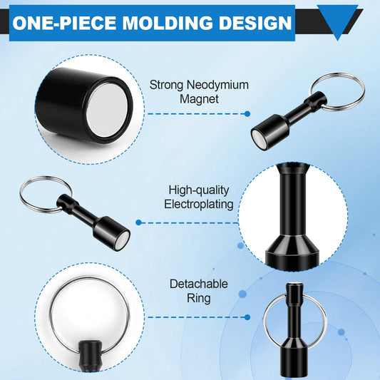 Keychain Magnets, Magnetic Key Chain for Testing Brass, Neodymium Pocket Magnet Key Holders with Strong Magnetic Black Rare Earth, Precious Metal Verifier for Gold & Silver Testing Kit -12 Pack