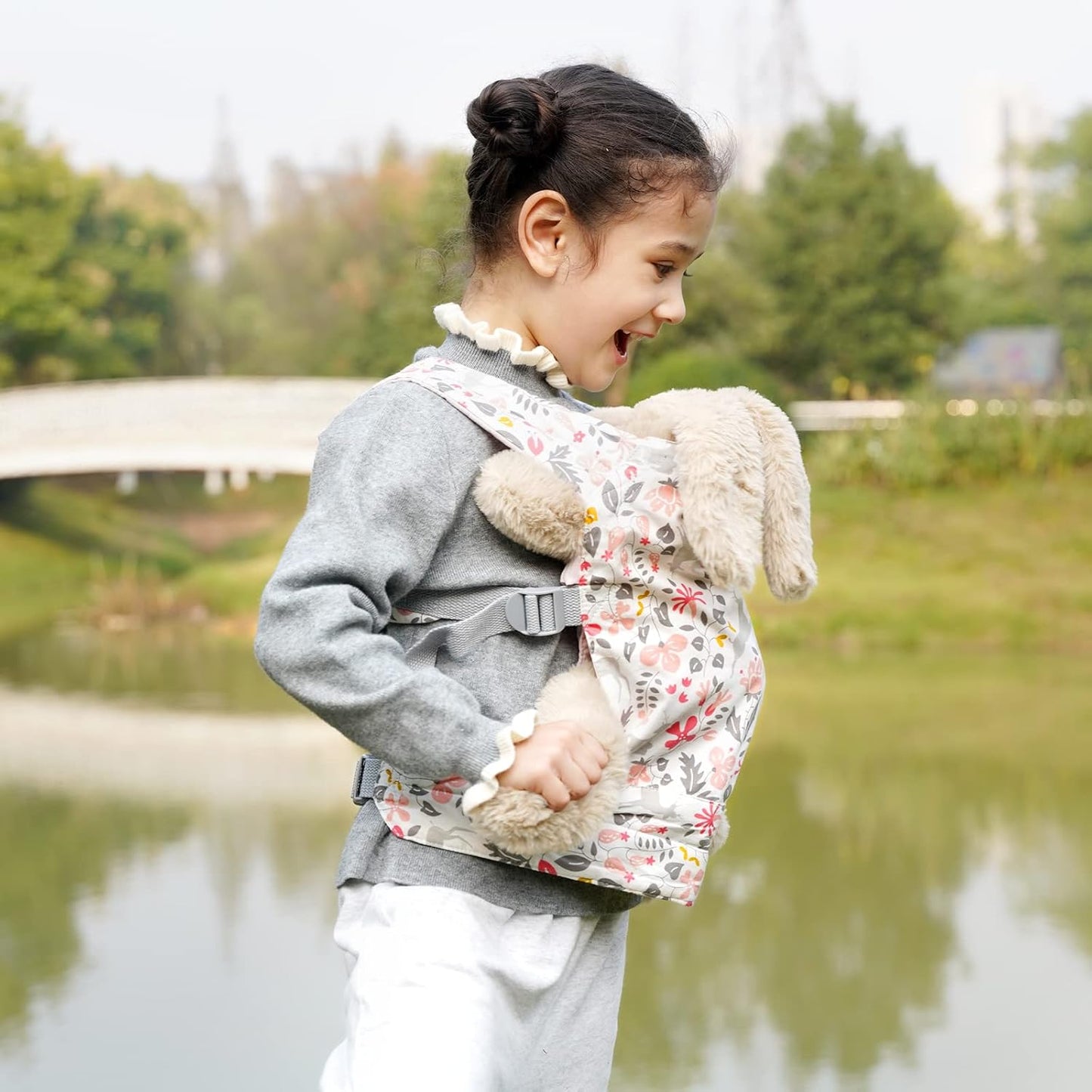 GAGAKU Doll Carrier for Kids, Toy Baby Doll Carrier, Reborn Dolls Carrier Toy Baby Sling with Adjustable Straps, Baby Doll Accessories - Green - Camellia