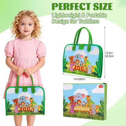 Busy Board for Toddlers, Montessori Toys for Boys Girls, Educational Learning Activity Quiet Book with Life Skills, Toddler Travel Toys Birthday Gifts (Green)