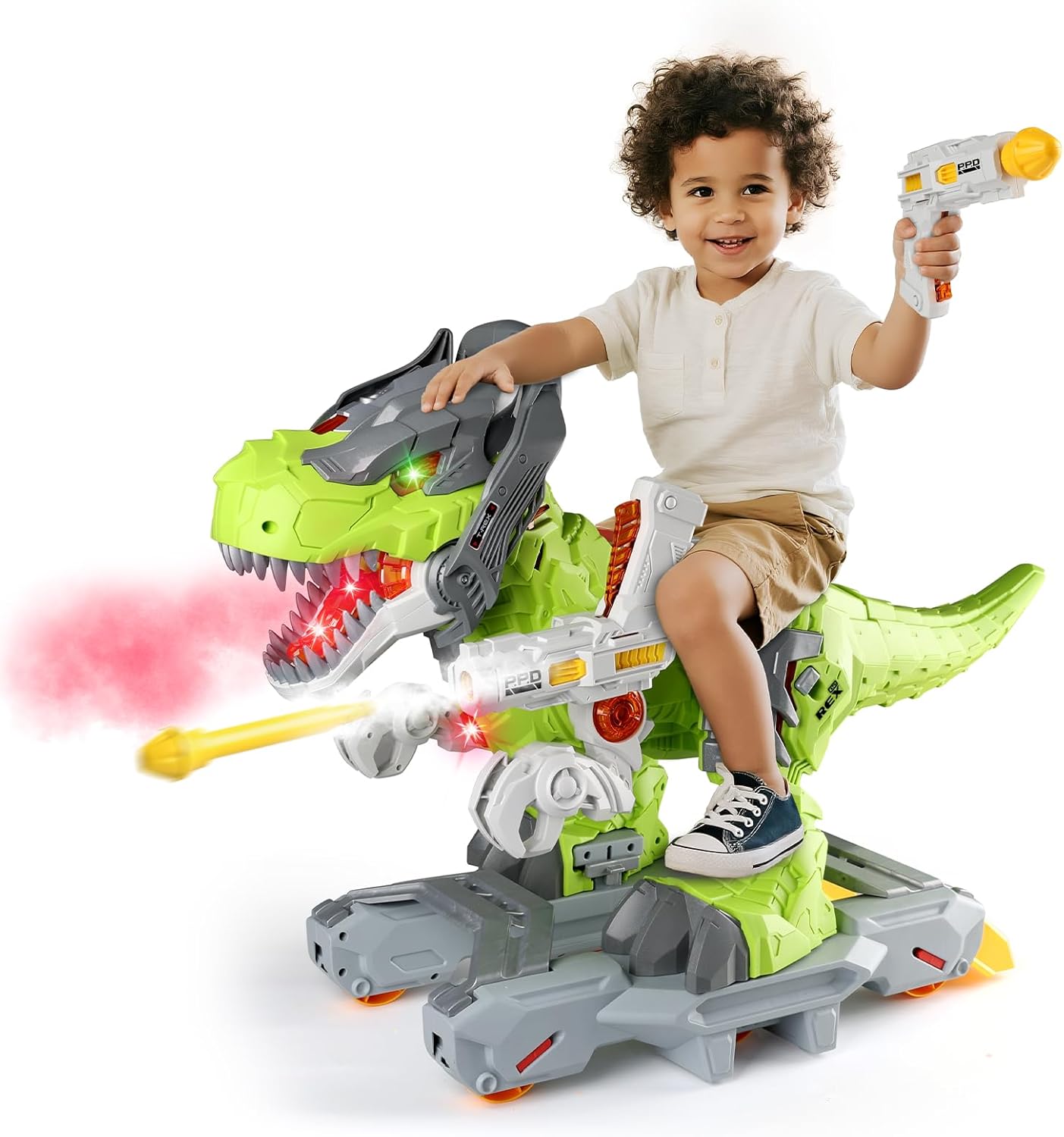 Kids Electric Dinosaur Ride On Toys, Toddler Ride On Cars with Music, Light & Smoke, Preschool Kids Scooter Foot-to-Floor Walker, Toddler Electric Car Toy Chrismas Birthday Gifts Indoor Outdoor,Yellow