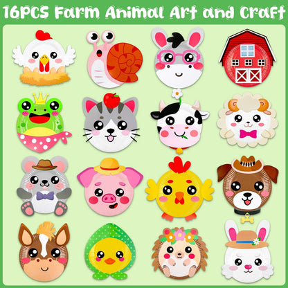 16 Pack Arts and Crafts for Kids, Toddler Crafts Animal Paper Plate Art Kit Gift for 3 4 5 6 Year Old Boys Girls DIY Kids for Birthday Party Favor Preschool Classroom Party Games