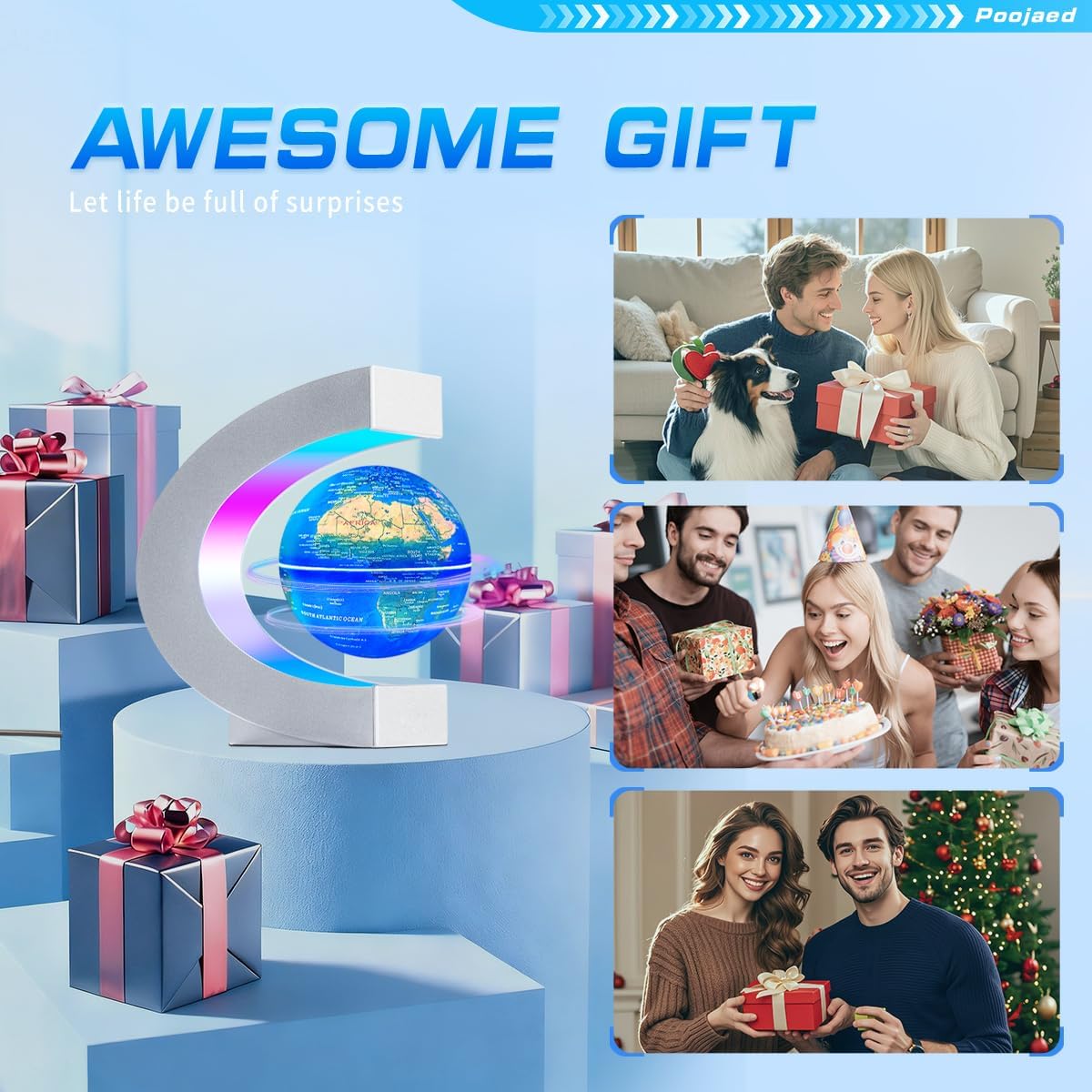 Magnetic Levitating Floating Globe with LED Lights, Cool Tech Gadgets Gifts World Globe Lamp for Men Father Teenage Boys Girls, Birthday Gifts Office Home Desk Decor Display