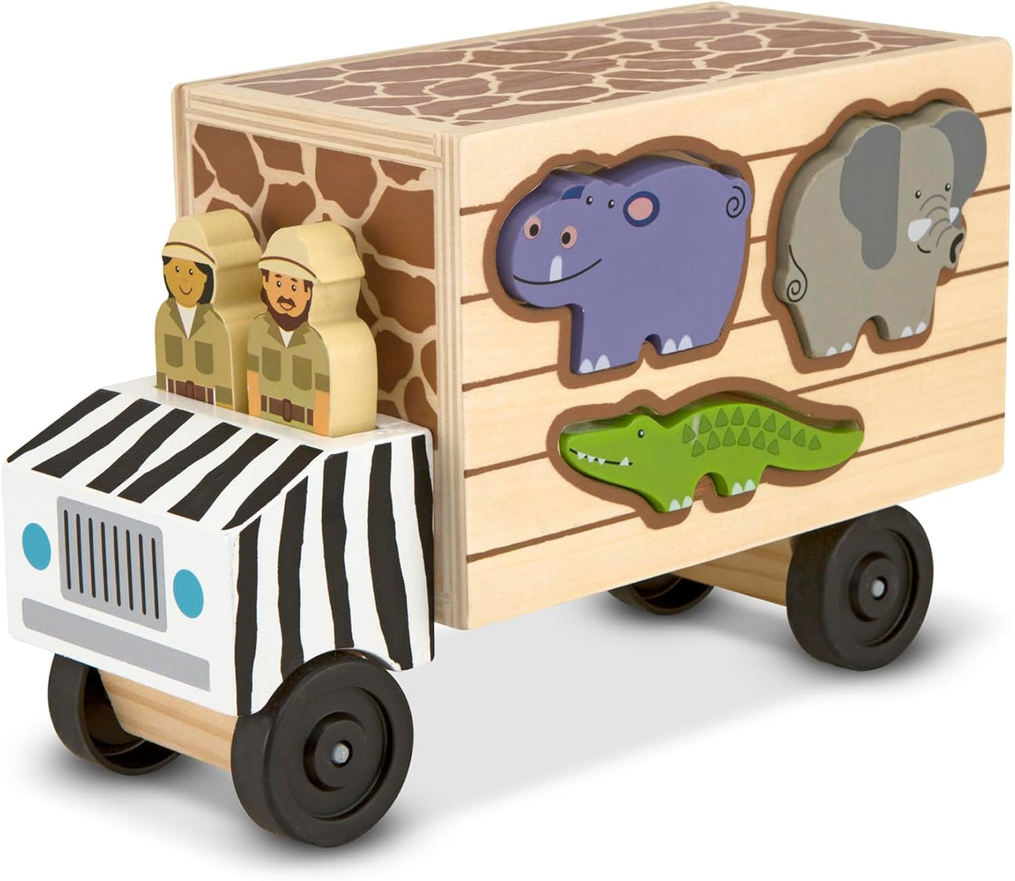 Melissa & Doug Animal Rescue Shape-Sorting Truck - Wooden Toy with 7 Animals and 2 Play Figures