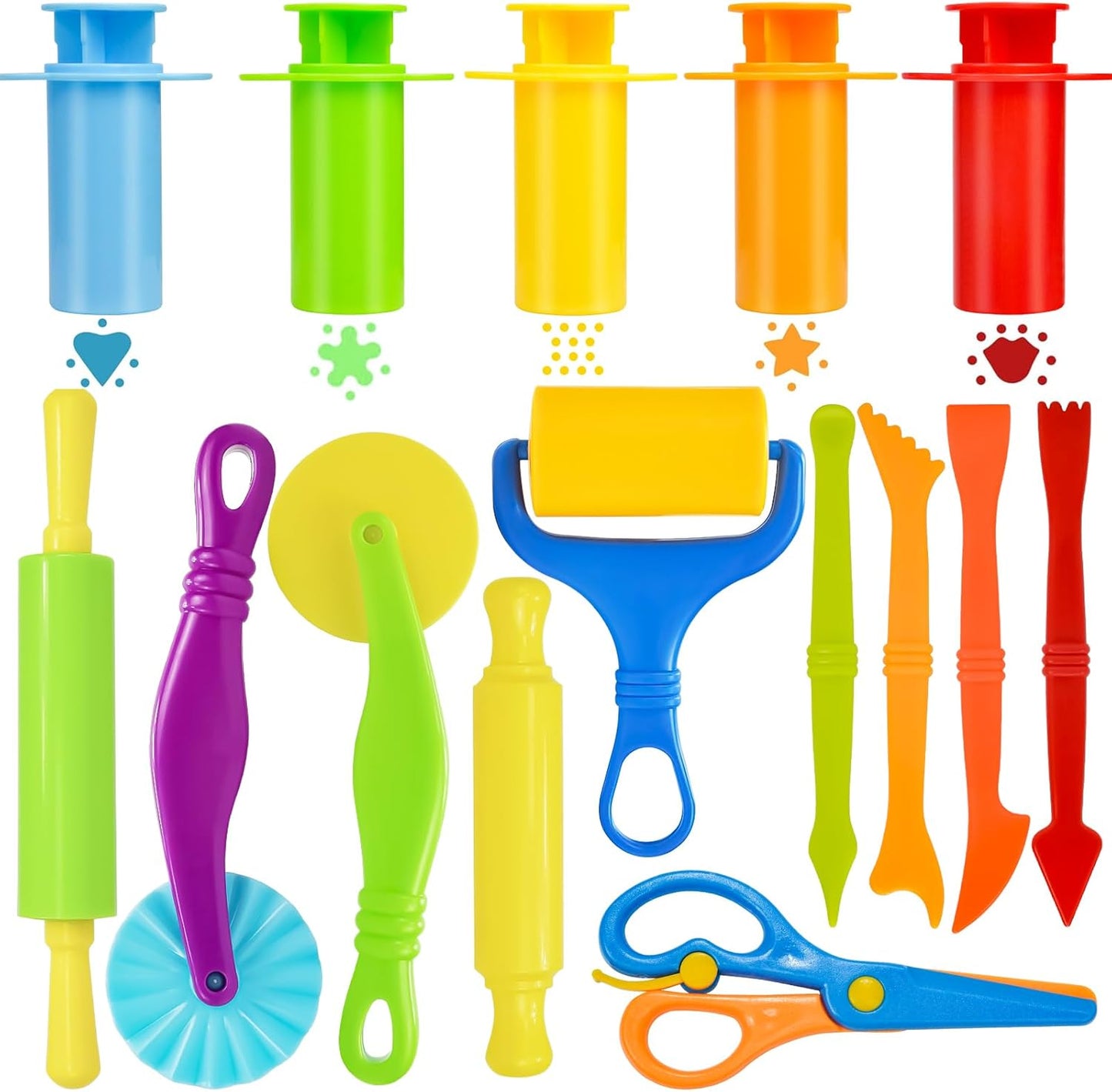 LCY WEDSHI Dough Tool Set, 9 Pcs Dough Tools Sets for Kids Ages 4-8, Dough Accessories Includes Cutters Roller, Rolling Pins, Safety Scissors, Plastic Knife, Plastic Rollers