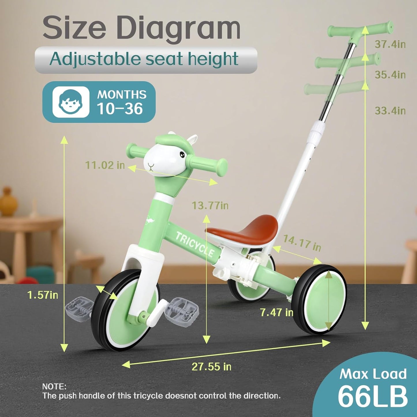 Tricycle for Toddlers 1-3 Year Olds, 5 in 1 Toddler Balance Bike 2-4 Years Old Boys Girls, Push Trike Toys with Adjustable Handle, Birthday Gifts for 2 3 4 5 Year Old Kids Bike (Blue)