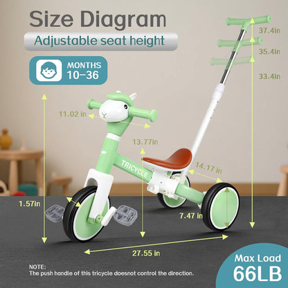 Tricycle for Toddlers 1-3 Year Olds, 5 in 1 Toddler Balance Bike 2-4 Years Old Boys Girls, Push Trike Toys with Adjustable Handle, Birthday Gifts for 2 3 4 5 Year Old Kids Bike (Blue)