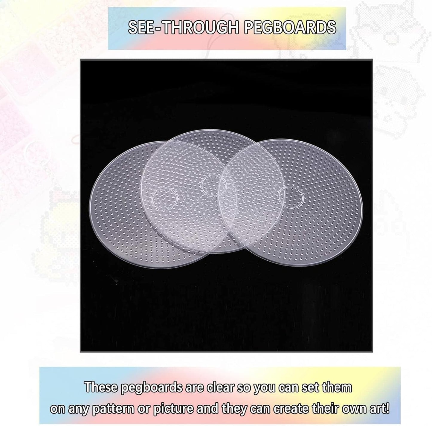 Prettyia perler Beads Boards Clear Plastic 5mm Large Round Fuse Beads Pegboards Peg Board for DIY Crafts Toy Fuse Suitable for Children for pegboard Dollar perler Bead 3Pcs