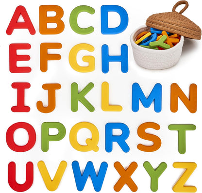 JoyCat Silicone Alphabet Magnetic Letters, 26 Uppercase ABC Fridge Magnets for Kids 3+, Preschool Learning Refrigerator Toy Set, Birthday Gifts for Boys Girls (Muted Color)
